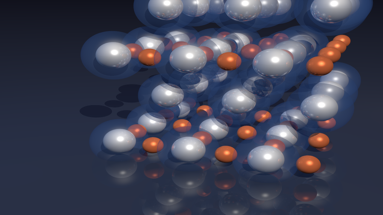 Crystal lattice with electron density clouds